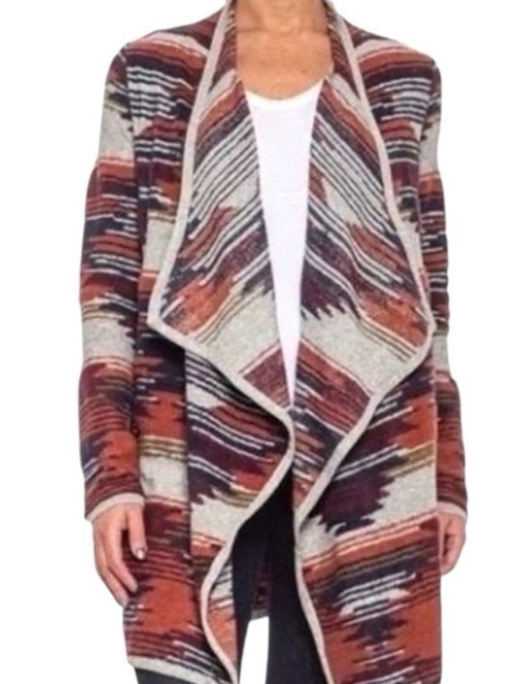 LUCKY BRAND Open-Front Women's Cardigan Sweater in Rust Stripe